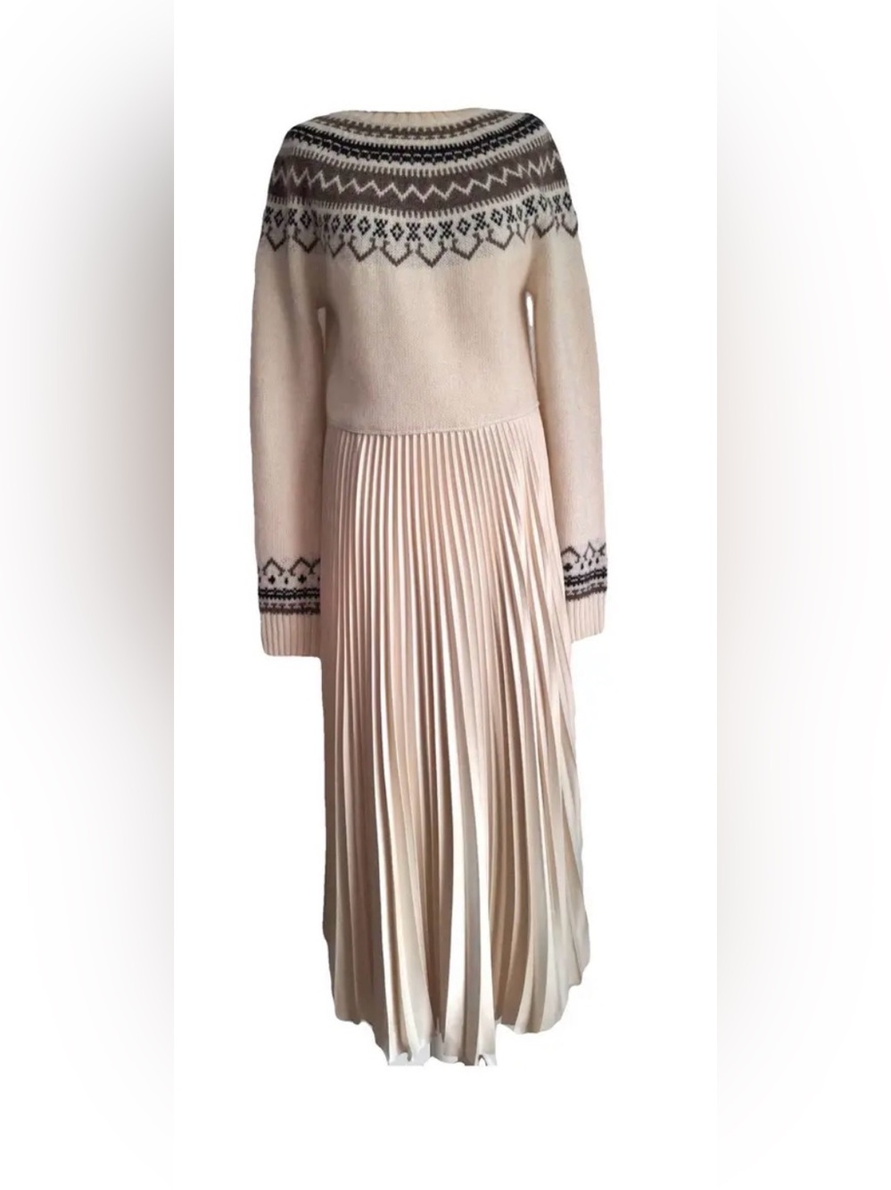 LIKE NEW Worn Once Polo Ralph Lauren Fair Isle Alpaca Wool Sweater Dress Ecru L